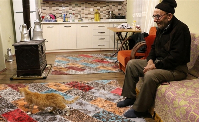 'Ali dede' yeni evinde kedileriyle mutlu