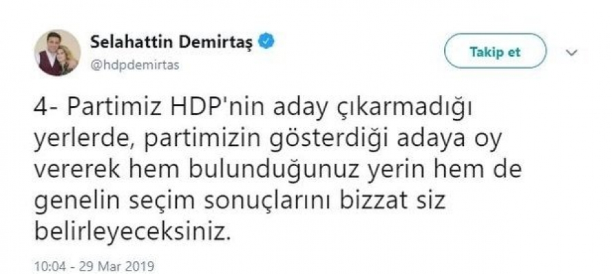 HDP'li Selahattin Demirtaş CHP ve İYİ Parti'ye oy istedi