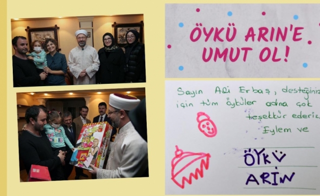 Öykü Arin'den Diyanet İşleri Başkanı Erbaş'a teşekkür kartı