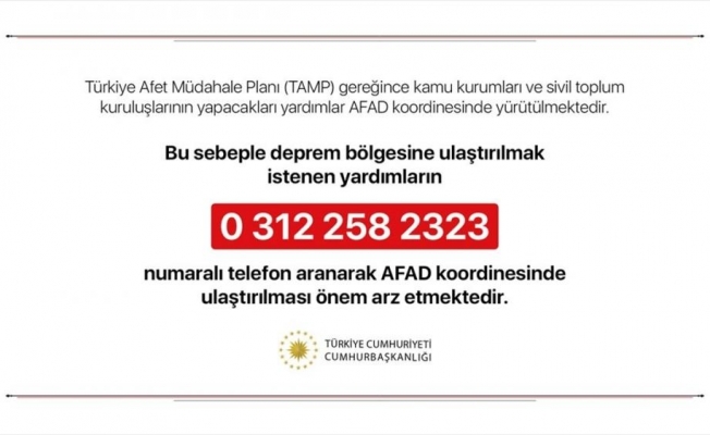 Cumhurbaşkanlığından 'deprem yardımları AFAD koordinesinde ulaştırılsın' uyarısı