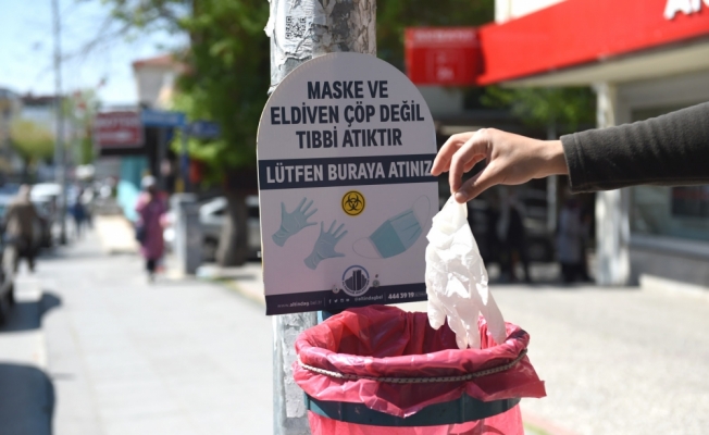 Altındağ'da elektrik direklerine tıbbi atıklar için çöp sepetleri yerleştirildi