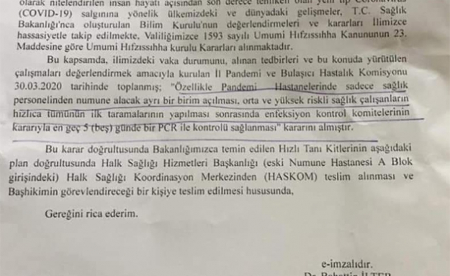 Ankara'da, sağlık personeline 5 günde bir test yapılacak