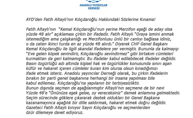 AYD’den Fatih Altaylı’nın Kılıçdaroğlu Hakkındaki Sözlerine Kınama!