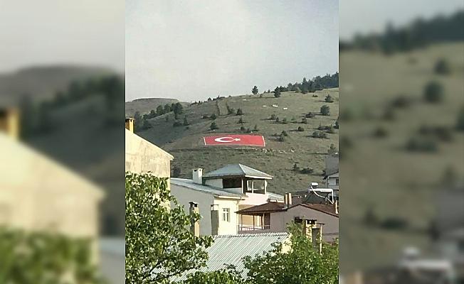 Parke taşlarıyla dev Türk bayrağı