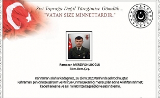 MSB'den şehit Uzman Çavuş Ramazan Merzifonluoğlu için taziye mesajı